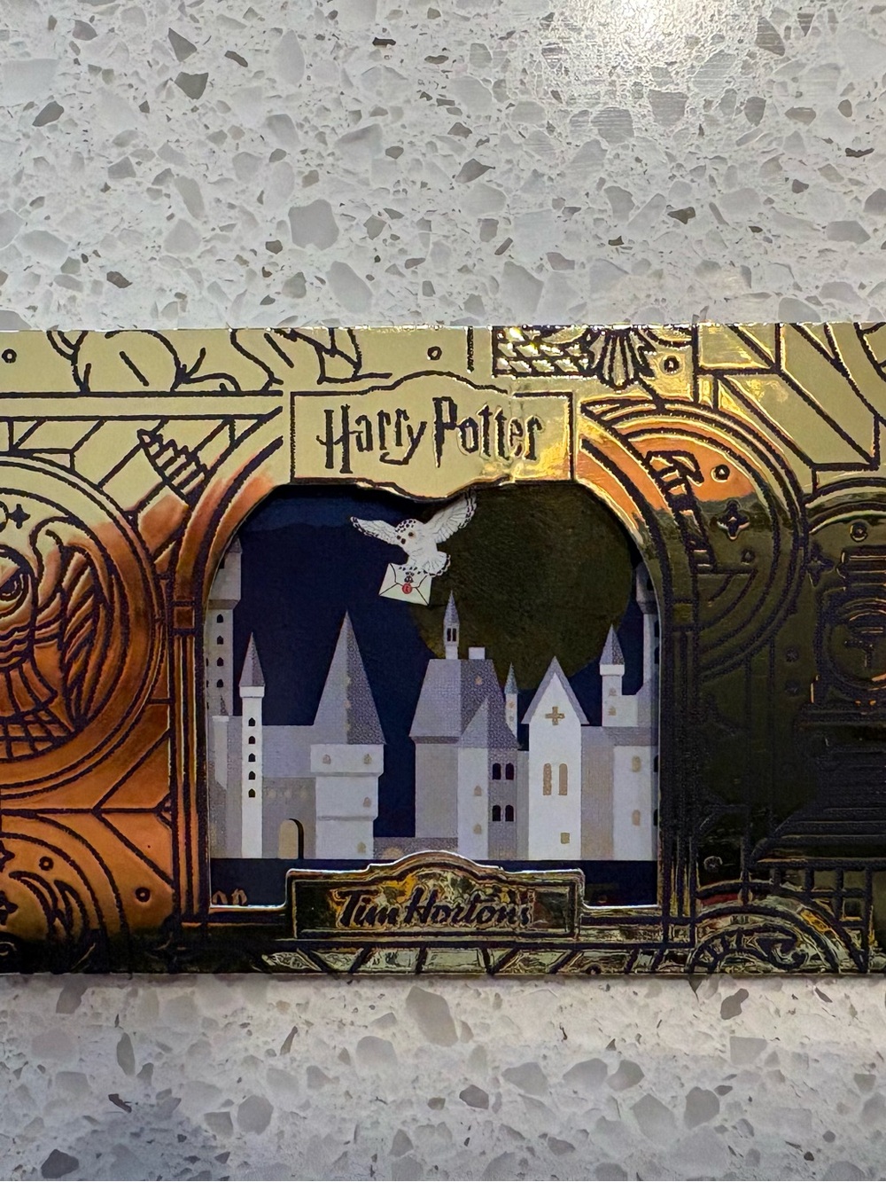 Harry Potter Themed Card Holder with Hogwarts Motif - Gold & Navy